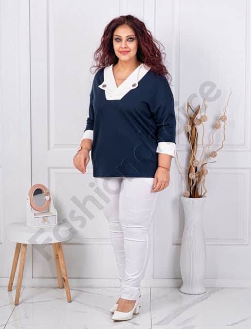 Plus size V μπλούζα-σκούρο μπλε-κωδ 261477-1