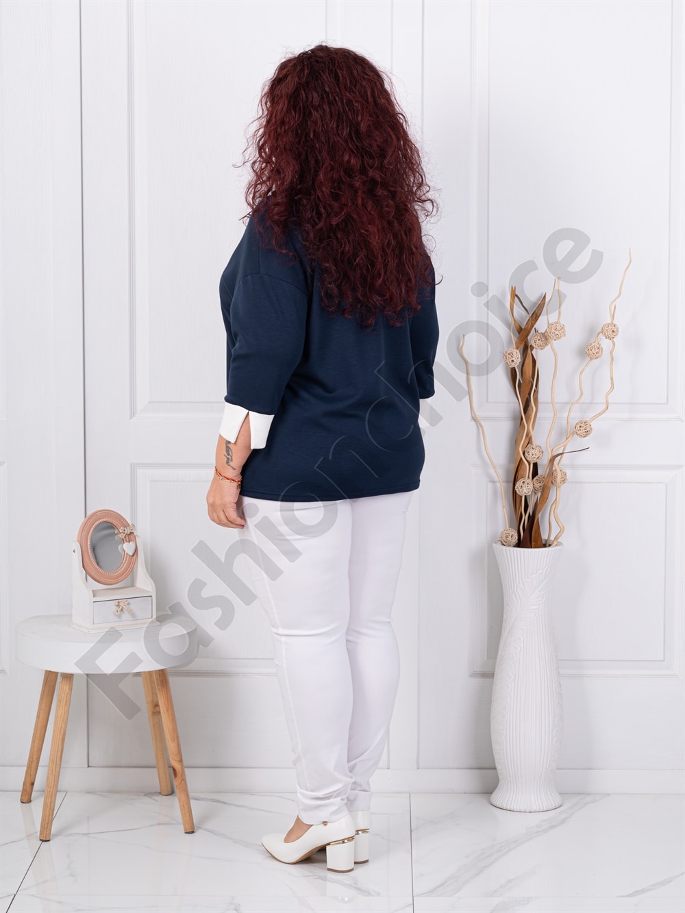 Plus size V μπλούζα-σκούρο μπλε-κωδ 261477-1