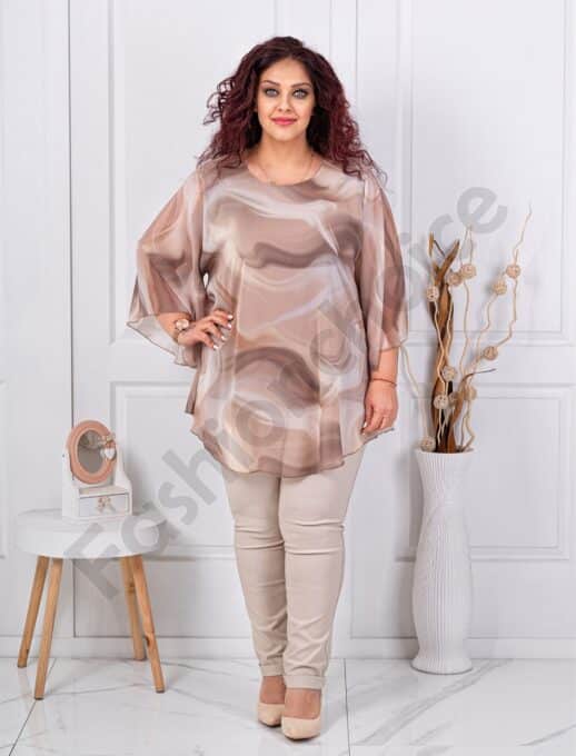 Plus size σιφόν τουνίκ-μπεζ-κωδ 26368-4