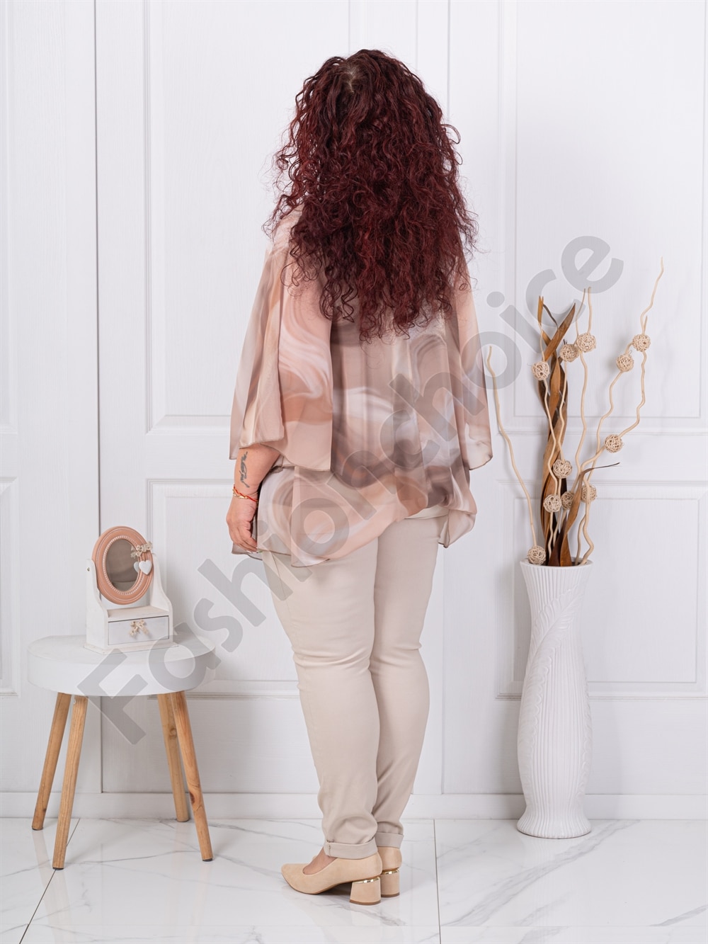 Plus size σιφόν τουνίκ-μπεζ-κωδ 26368-4