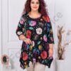 Plus size ασύμμετρη τουνίκ φλοράλ-μπλε φύλλα-κωδ 1432-2
