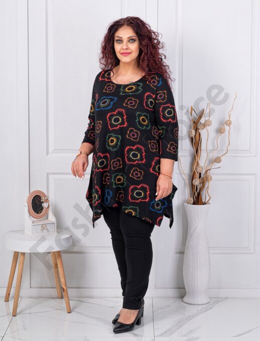 Plus size ασύμμετρη τουνίκ-φλοράλ τύπωμα-κωδ 1432-3