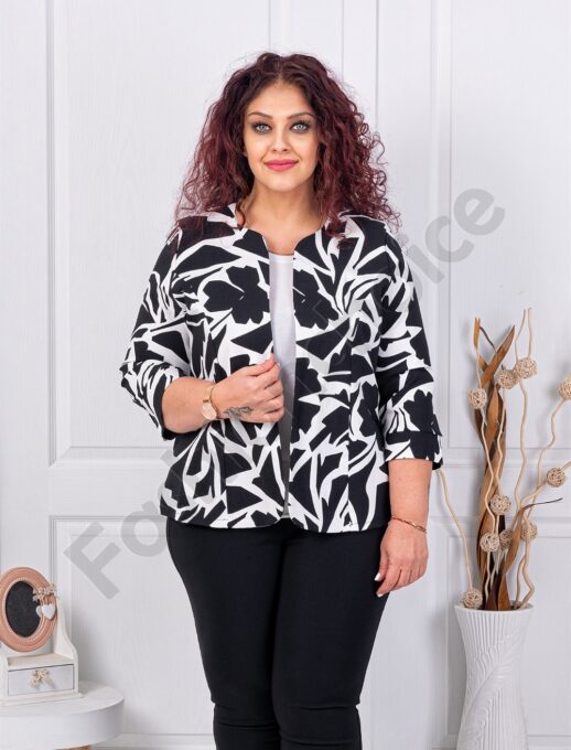 Plus size κομψο σακάκι σε άσπρο/μαύρο χρώμα-κωδ 1439-13