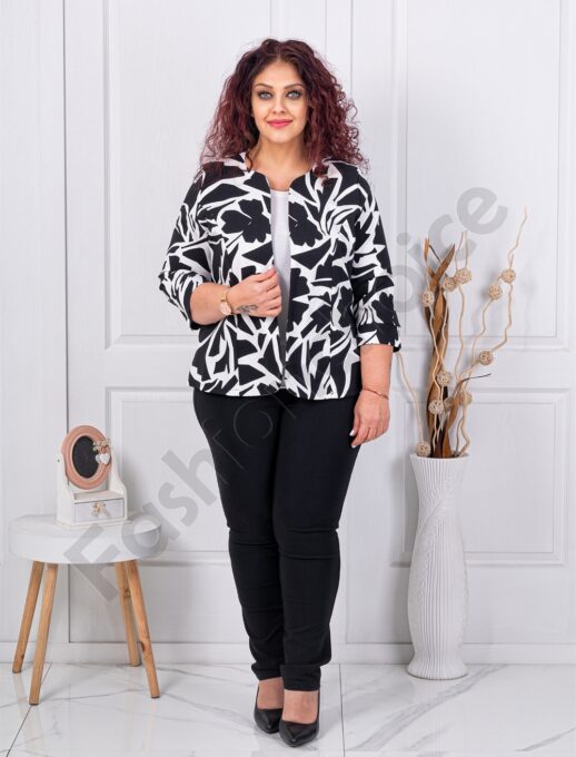 Plus size κομψο σακάκι σε άσπρο/μαύρο χρώμα-κωδ 1439-13