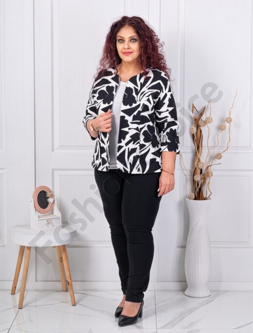 Plus size κομψο σακάκι σε άσπρο/μαύρο χρώμα-κωδ 1439-13
