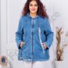 Plus size τζιν μπουφάν με κουκούλα και απλικέ-μπλε-κωδ 9195-1