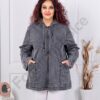 Plus size τζιν μπουφάν με κουκούλα και στρας στο κάτω μέρος-γραφίτη-κωδ 7880