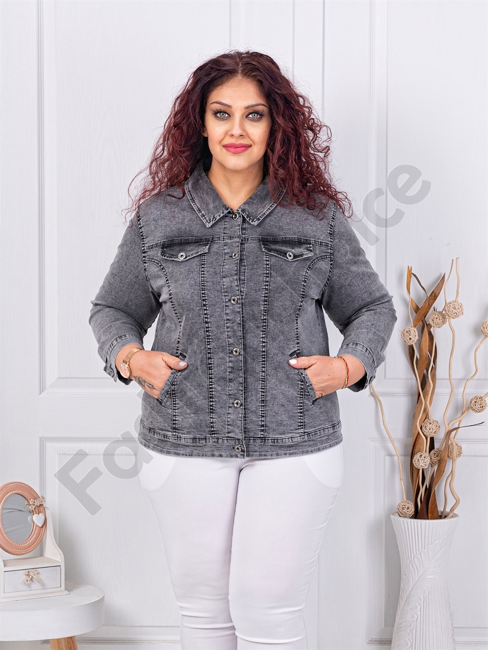 Plus size τζιν μπουφάν-γκρι-κωδ 7509