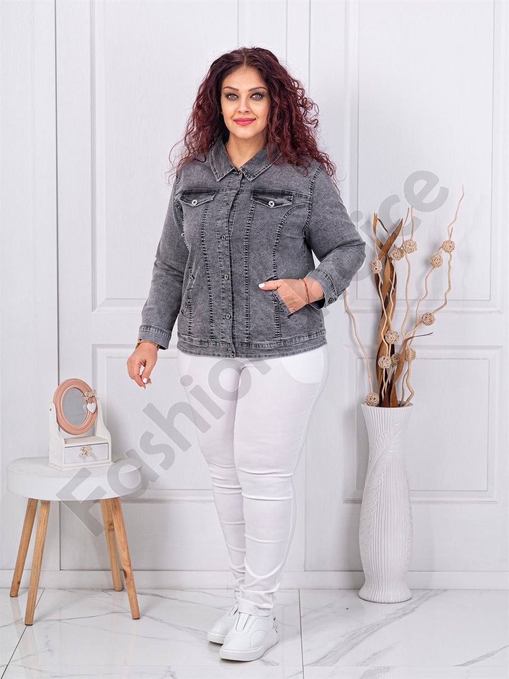 Plus size τζιν μπουφάν-γκρι-κωδ 7509