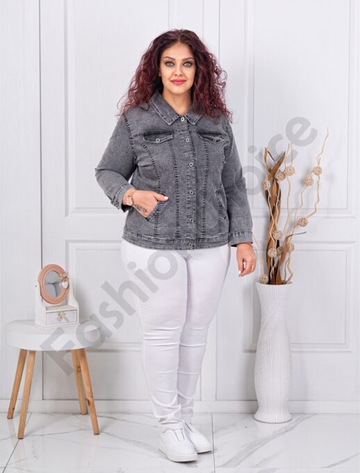 Plus size τζιν μπουφάν-γκρι-κωδ 7509
