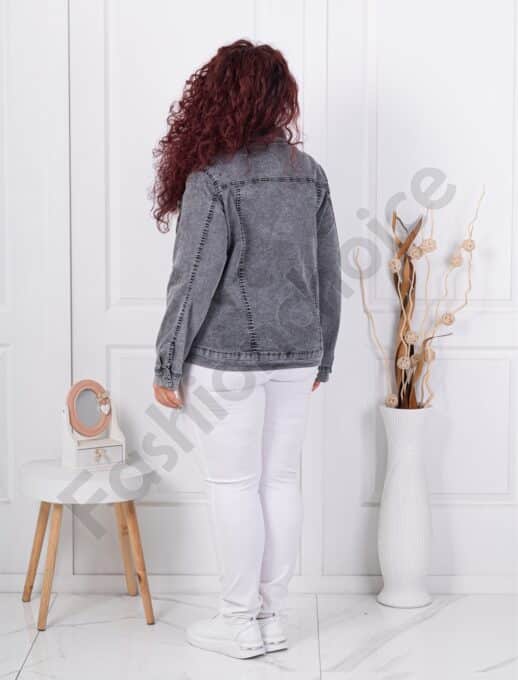 Plus size τζιν μπουφάν με απλικέ στρας-γραφίτη-κωδ 9018