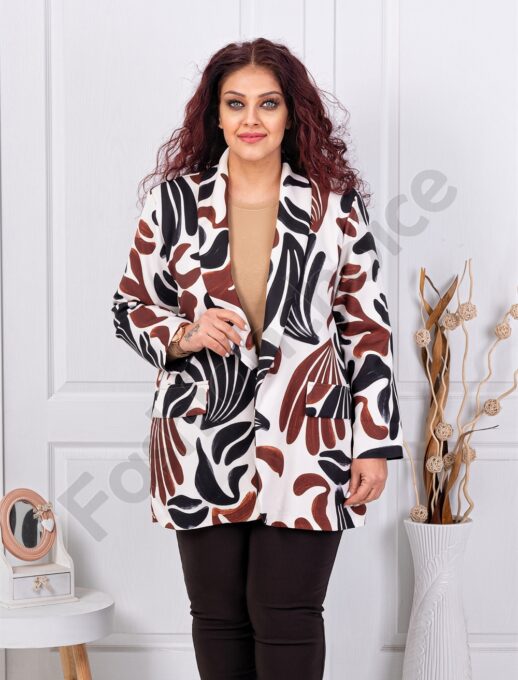 Plus size μπλέιζερ-τροπικά φύλλα-κωδ 26072-2