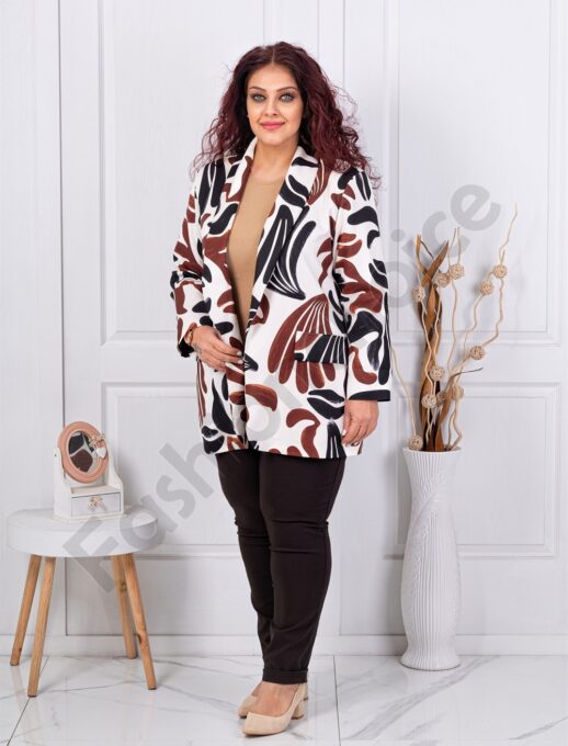 Plus size μπλέιζερ-τροπικά φύλλα-κωδ 26072-2