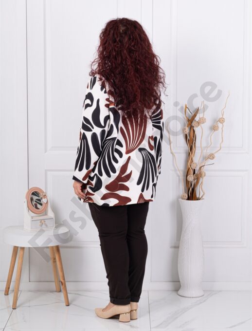Plus size μπλέιζερ-τροπικά φύλλα-κωδ 26072-2