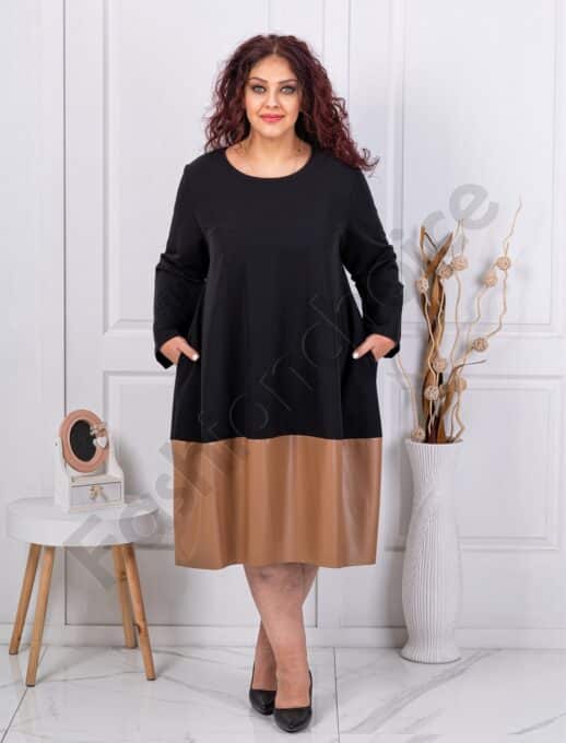 Plus size φόρεμα με δερματίνη στο τελείωμα-κωδ 8905