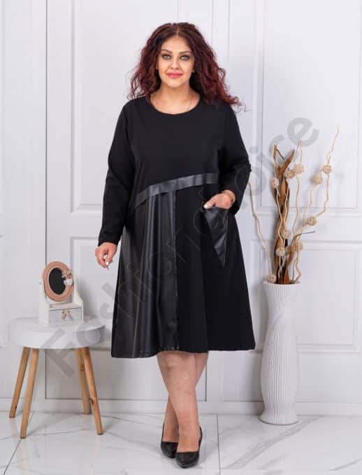 Plus size φόρεμα με δερμάτινες λεπτομέρειες-κωδ 8903