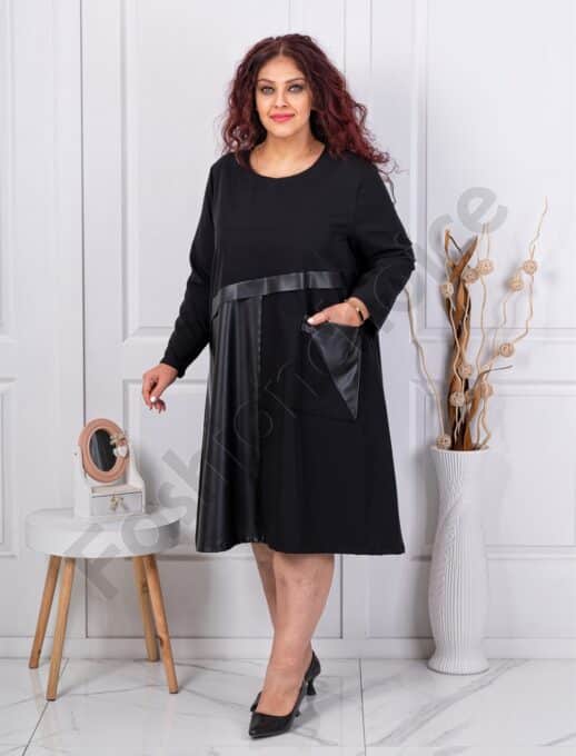 Plus size φόρεμα με δερμάτινες λεπτομέρειες-κωδ 8903