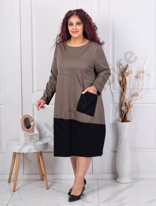 Plus size φόρεμα με καρό σχέδιο-μόκα-κωδ 8980-1
