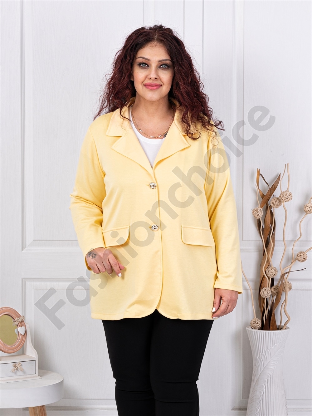 Plus size casual γυναικείο σακάκι-κίτρινο-κωδ 24487-2