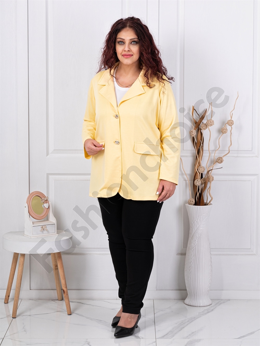 Plus size casual γυναικείο σακάκι-κίτρινο-κωδ 24487-2