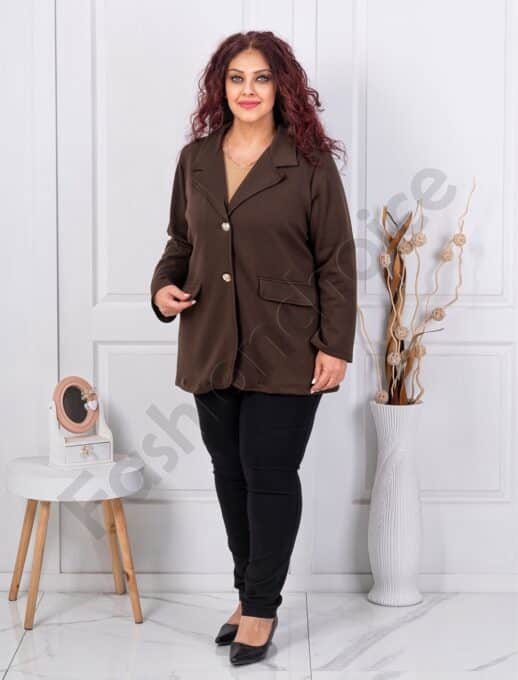 Plus size casual γυναικείο σακάκι-καφέ-κωδ 24487-1