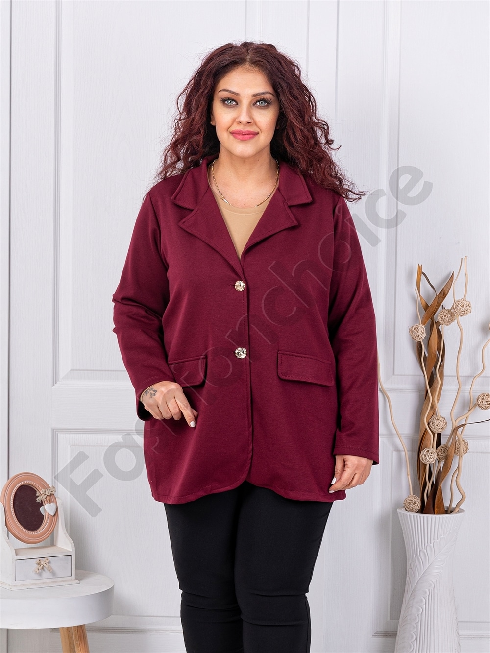 Plus size casual γυναικείο σακάκι-μπορντό-κωδ 24487-3