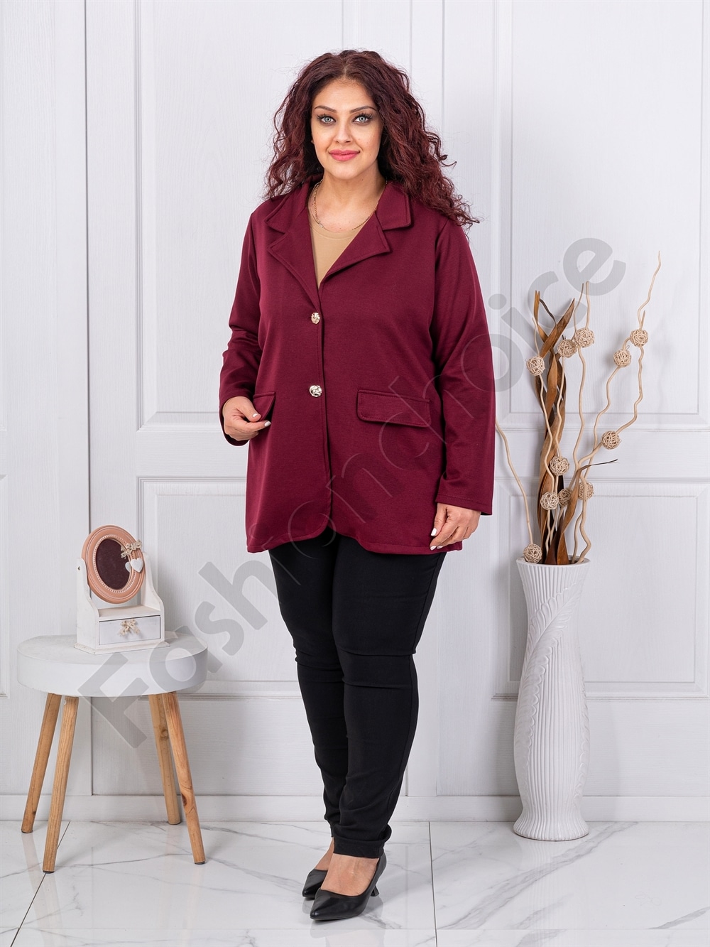 Plus size casual γυναικείο σακάκι-μπορντό-κωδ 24487-3