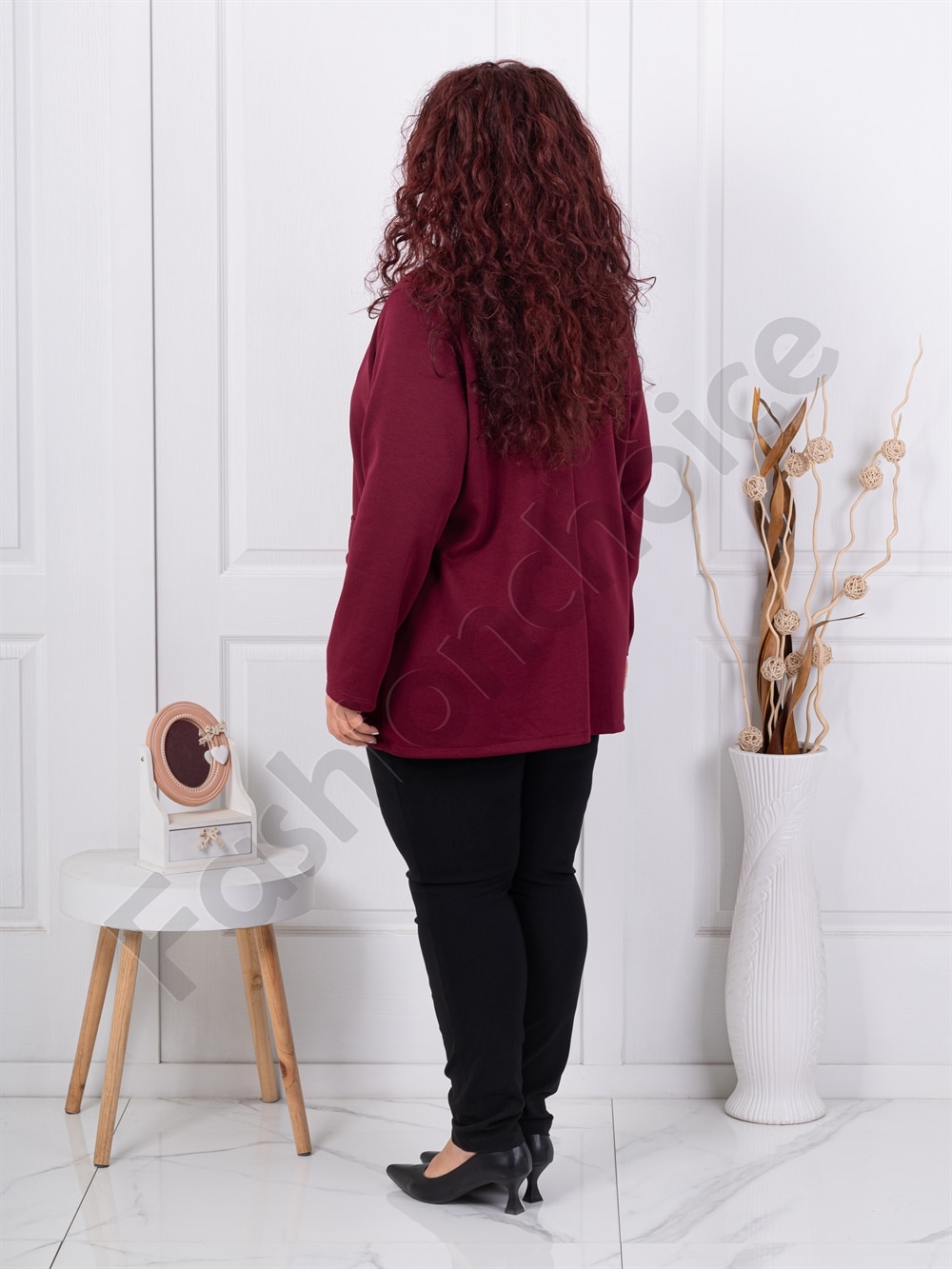 Plus size casual γυναικείο σακάκι-μπορντό-κωδ 24487-3