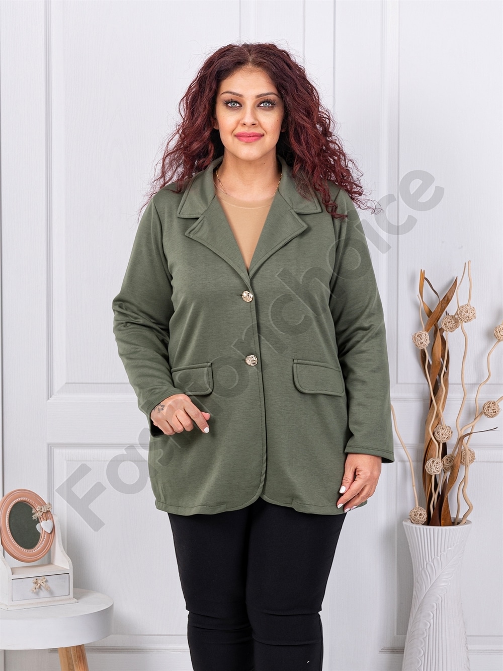 Plus size casual γυναικείο σακάκι-χακί-κωδ 24487-4