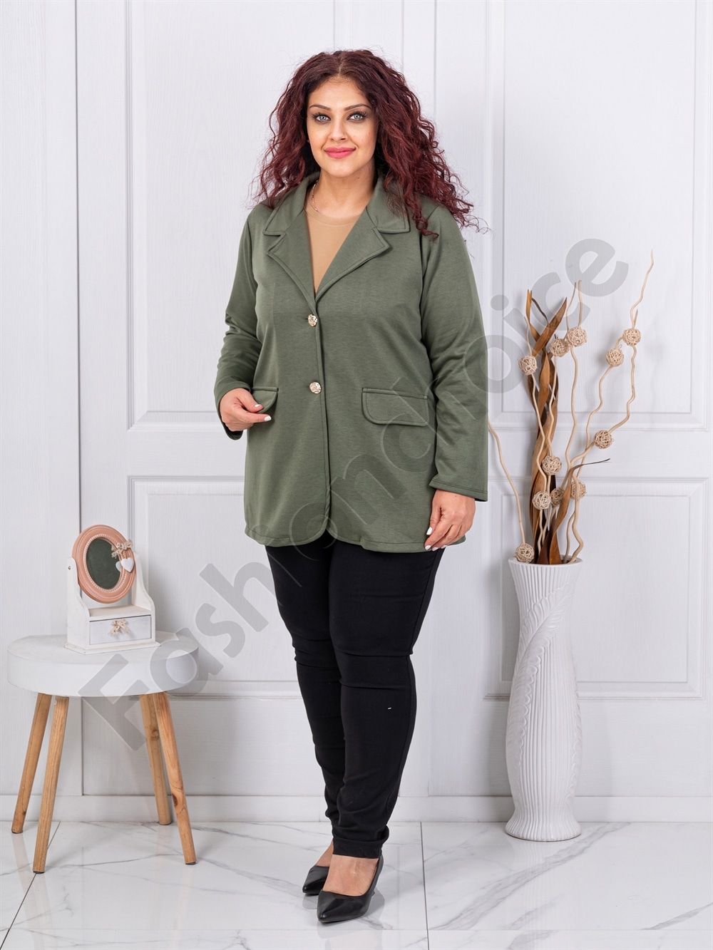Plus size casual γυναικείο σακάκι-χακί-κωδ 24487-4