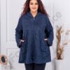 Plus size βελούδινο ζακέτα με κουκούλα-μπλε-κωδ 3833-2