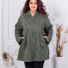 Plus size βελούδινο ζακέτα με κουκούλα-χακί-κωδ 3833-4