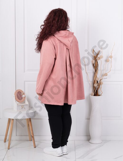 Plus size βελούδινο ζακέτα με κουκούλα-ροζ-κωδ 3833-3
