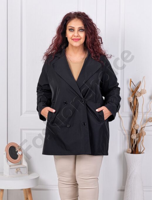 Plus size σταυρωτή καπαρντίνα-μαύρο-κωδ 5123