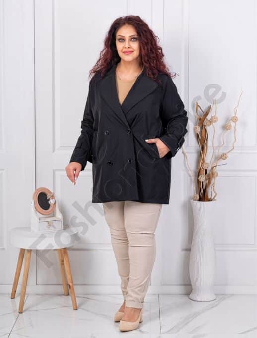 Plus size σταυρωτή καπαρντίνα-μαύρο-κωδ 5123