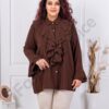 Plus size πουκάμισο με βολάν στη λαιμόκοψη-καφέ-κωδ 24348-2