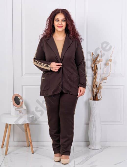 Plus size casual σετ σακάκι-παντελόνι-καφέ-κωδ 1467-3