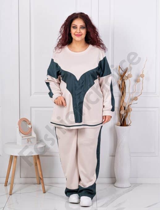 Plus size σετ φόρμας με συνδυασμό υφασμάτων-κωδ 23065