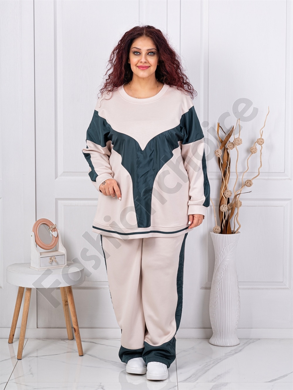 Plus size σετ φόρμας με συνδυασμό υφασμάτων-κωδ 23065