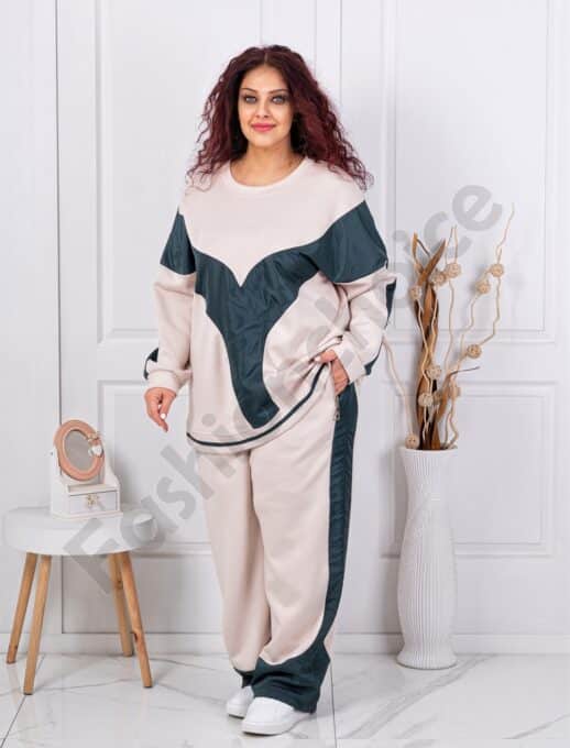 Plus size σετ φόρμας με συνδυασμό υφασμάτων-κωδ 23065