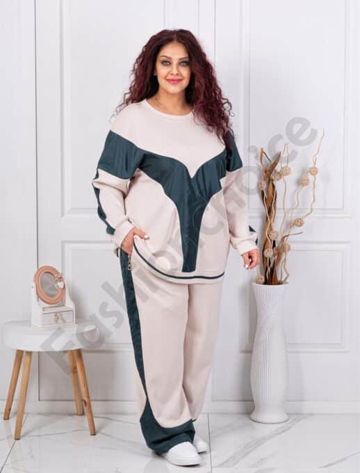 Plus size σετ φόρμας με συνδυασμό υφασμάτων-κωδ 23065