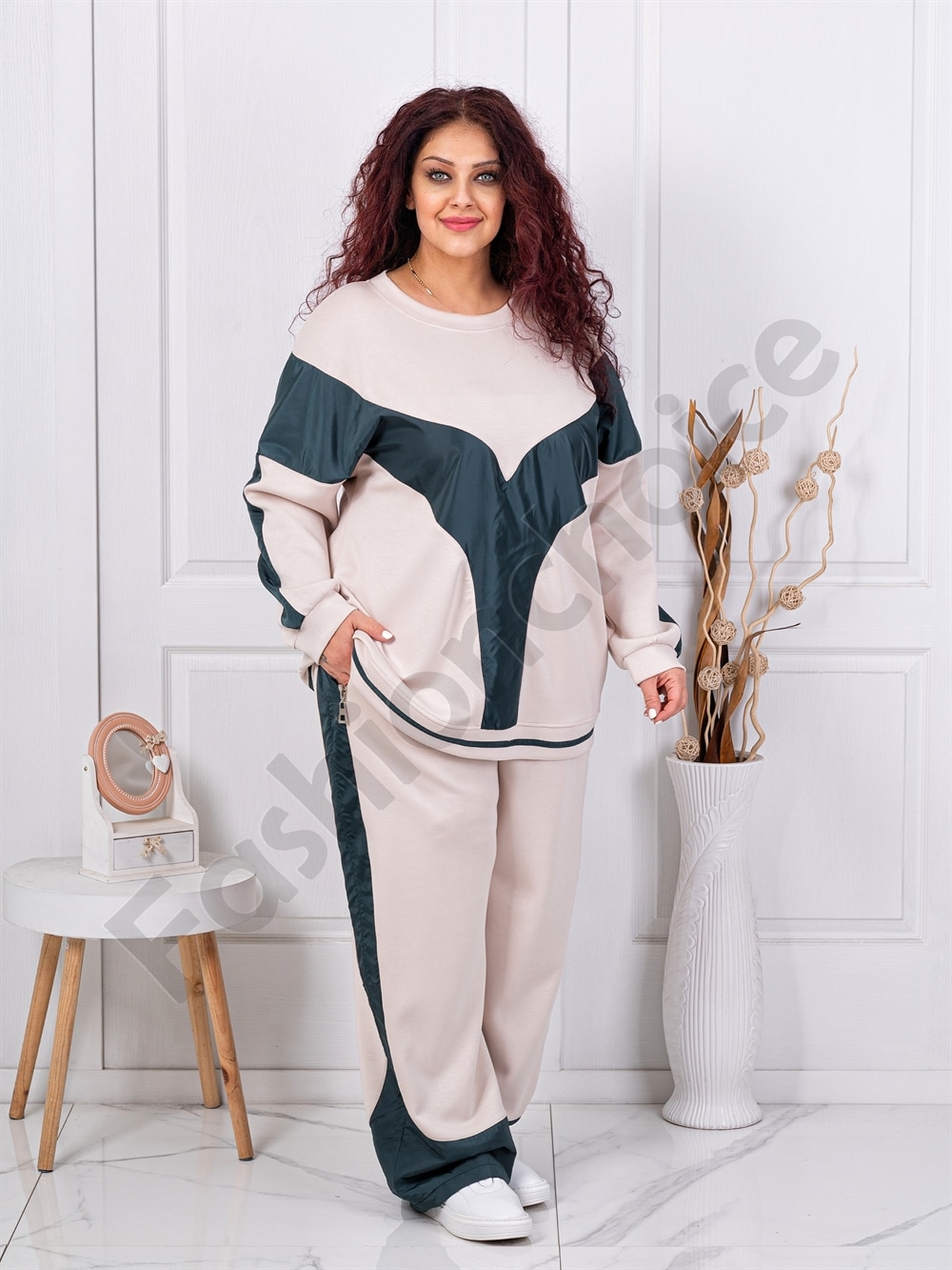 Plus size σετ φόρμας με συνδυασμό υφασμάτων-κωδ 23065