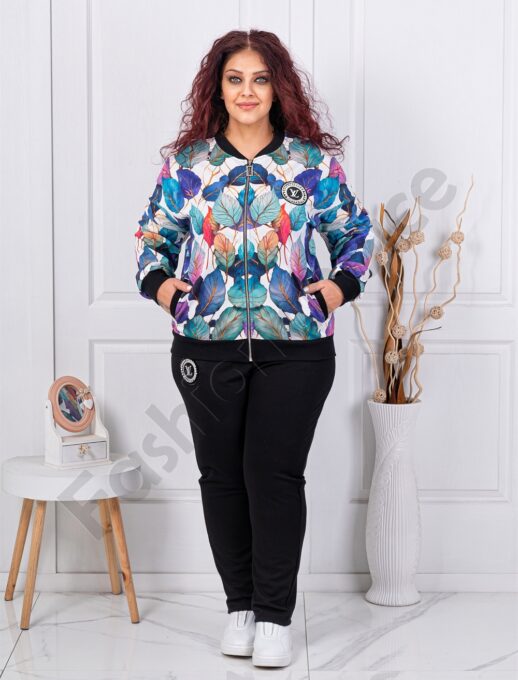 Plus size σετ με στάμπα χρωματιστά φύλλα-κωδ 4622