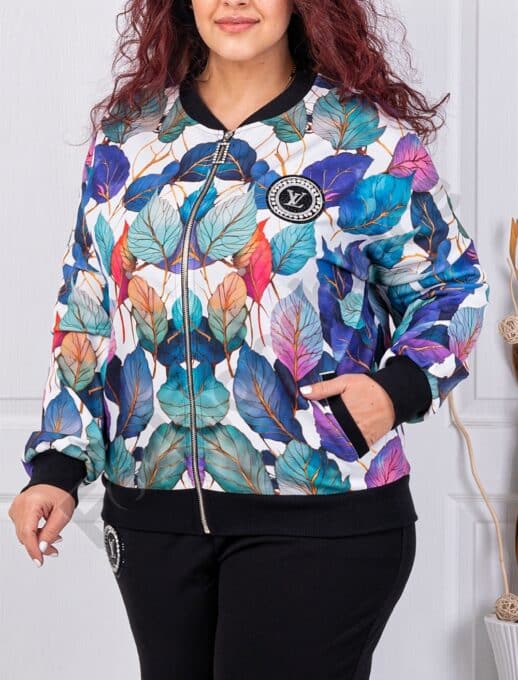 Plus size σετ με στάμπα χρωματιστά φύλλα-κωδ 4622