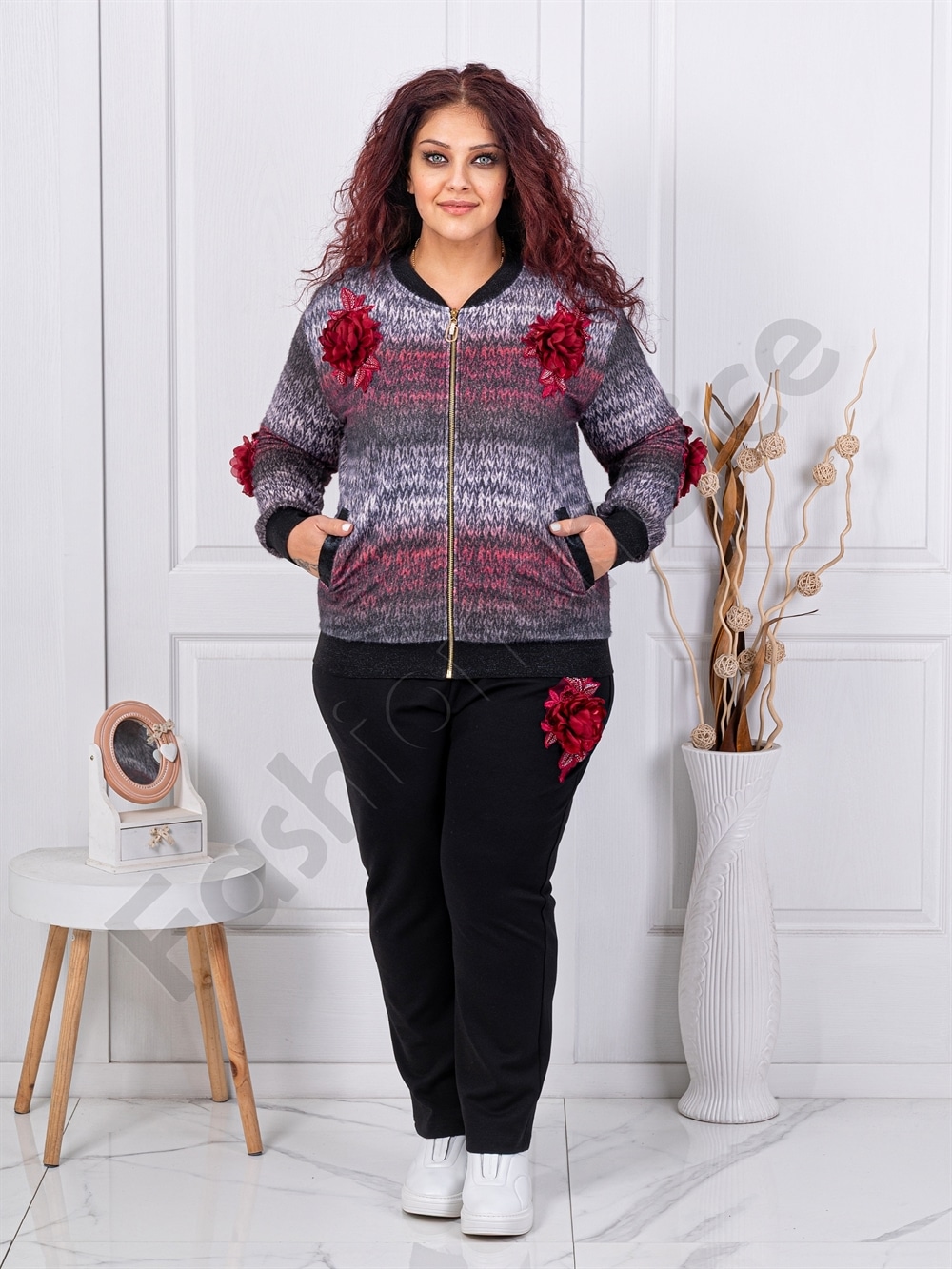 Plus size σετ με 3D λουλούδια απλικέ-κωδ 4589