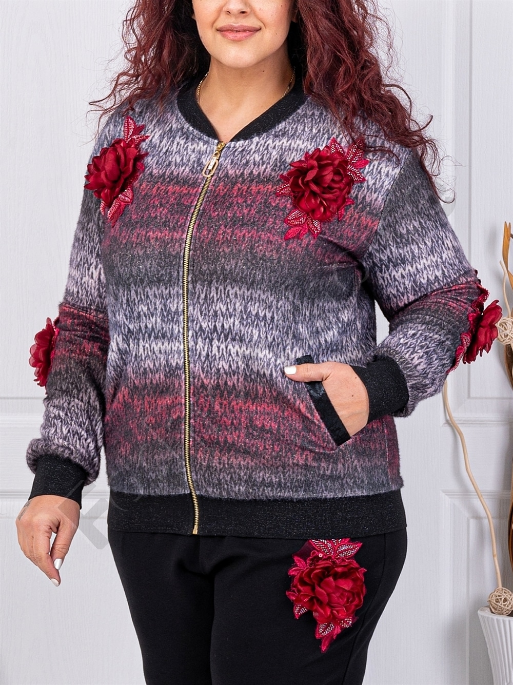 Plus size σετ με 3D λουλούδια απλικέ-κωδ 4589