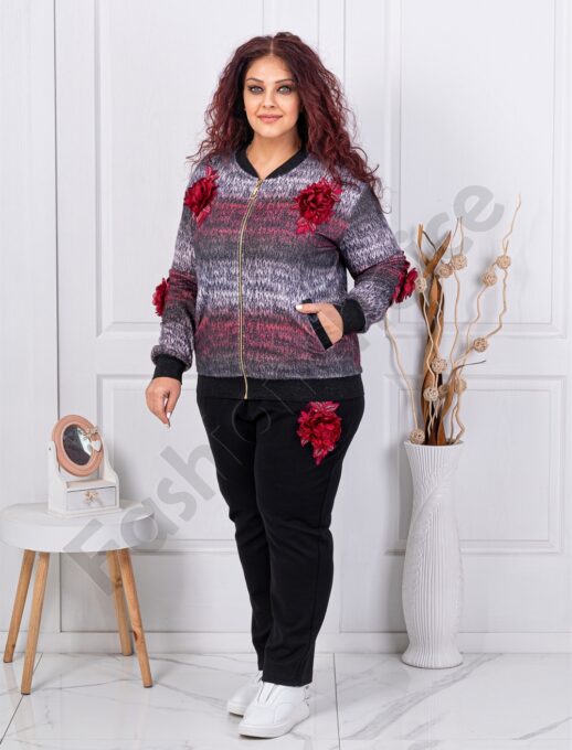 Plus size σετ με 3D λουλούδια απλικέ-κωδ 4589