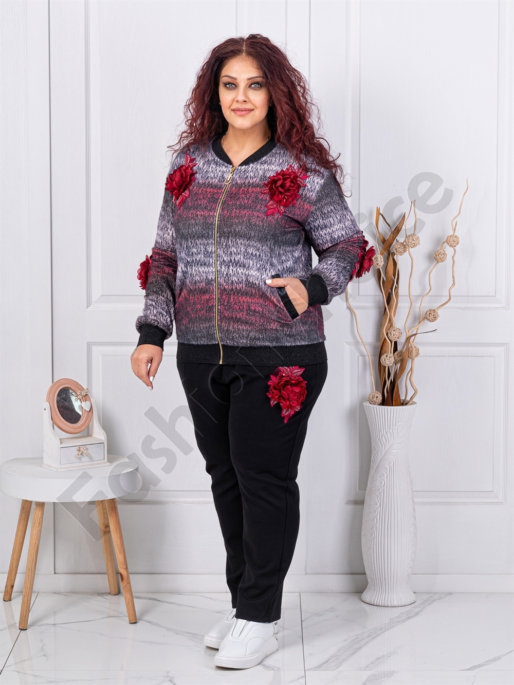 Plus size σετ με 3D λουλούδια απλικέ-κωδ 4589