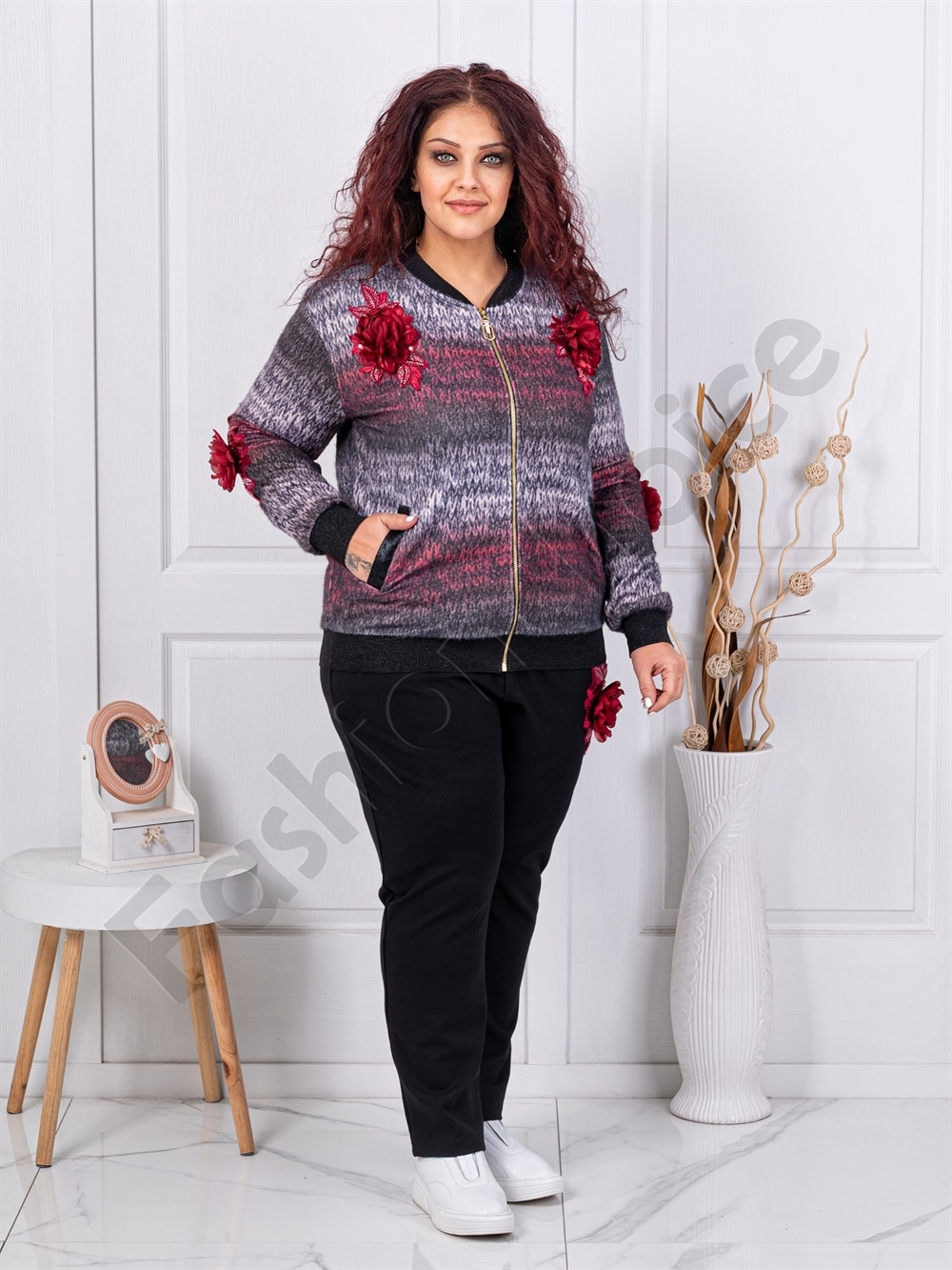 Plus size σετ με 3D λουλούδια απλικέ-κωδ 4589