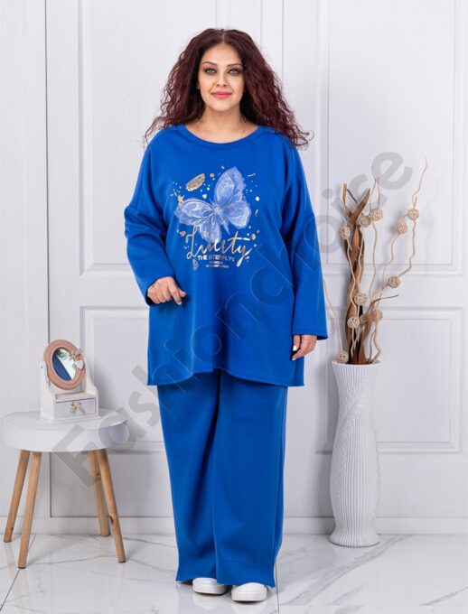 Plus size σετ με στάμπα πεταλούδας-μπλε ρουά-κωδ 10097-3